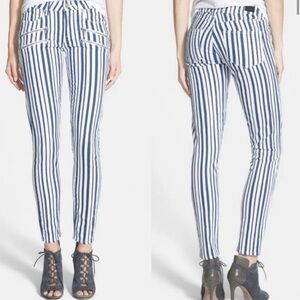 Paige Edgemont Cyprus Striped Zipper Skinny White Navy Denim Jeans Size 29